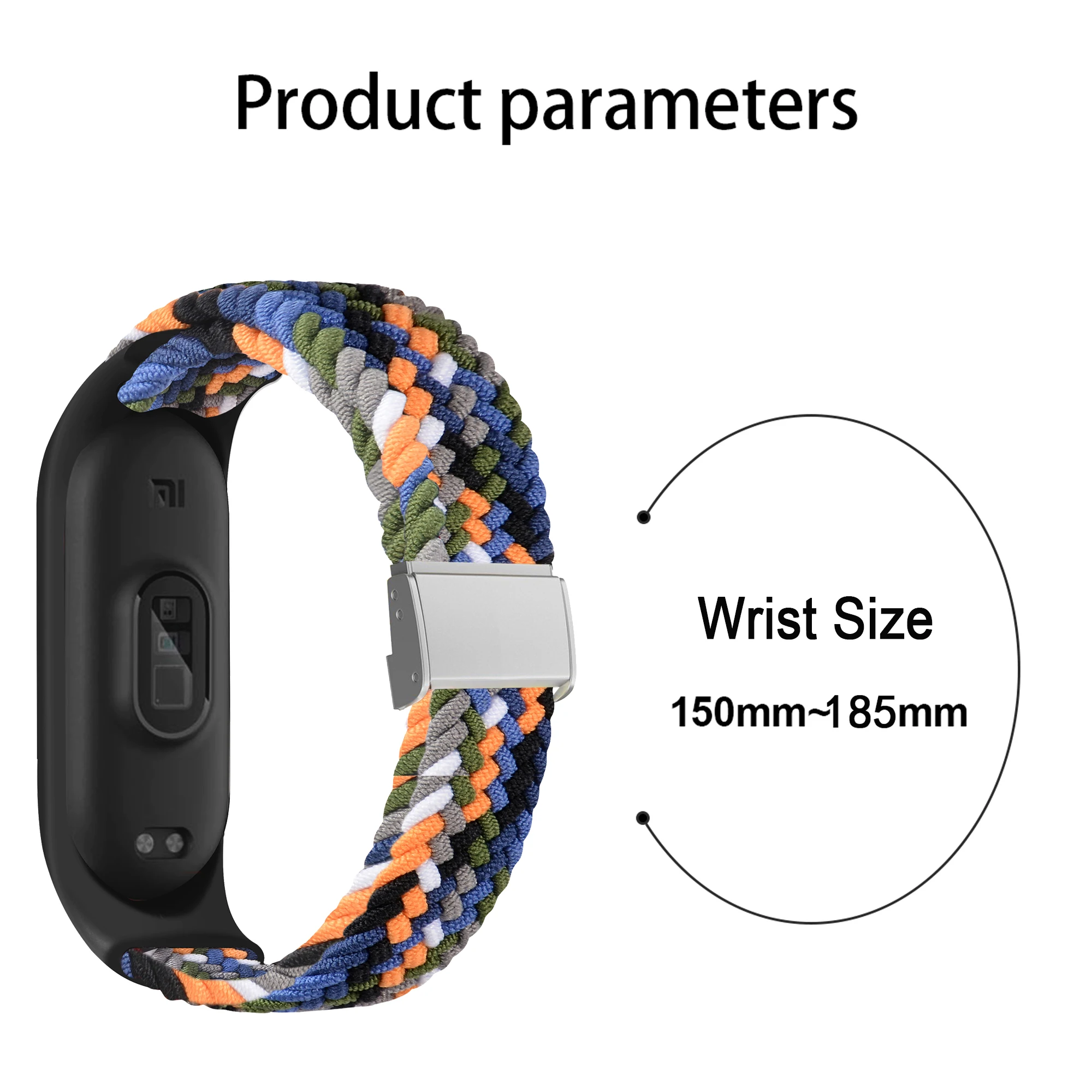 Xiaomi Mi Band 4,5,6,7用の調整可能な伸縮性ナイロンブレスレット,金属製ブレスレット