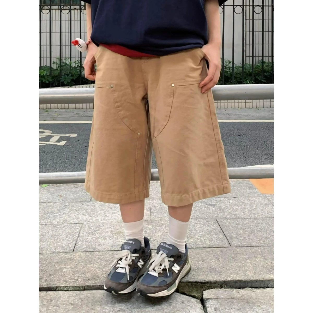 

American Retro Logging Knee-Height Five-Quarter Men's orts Summer Trendy Straight Leg Elastic Waist Casual Pants