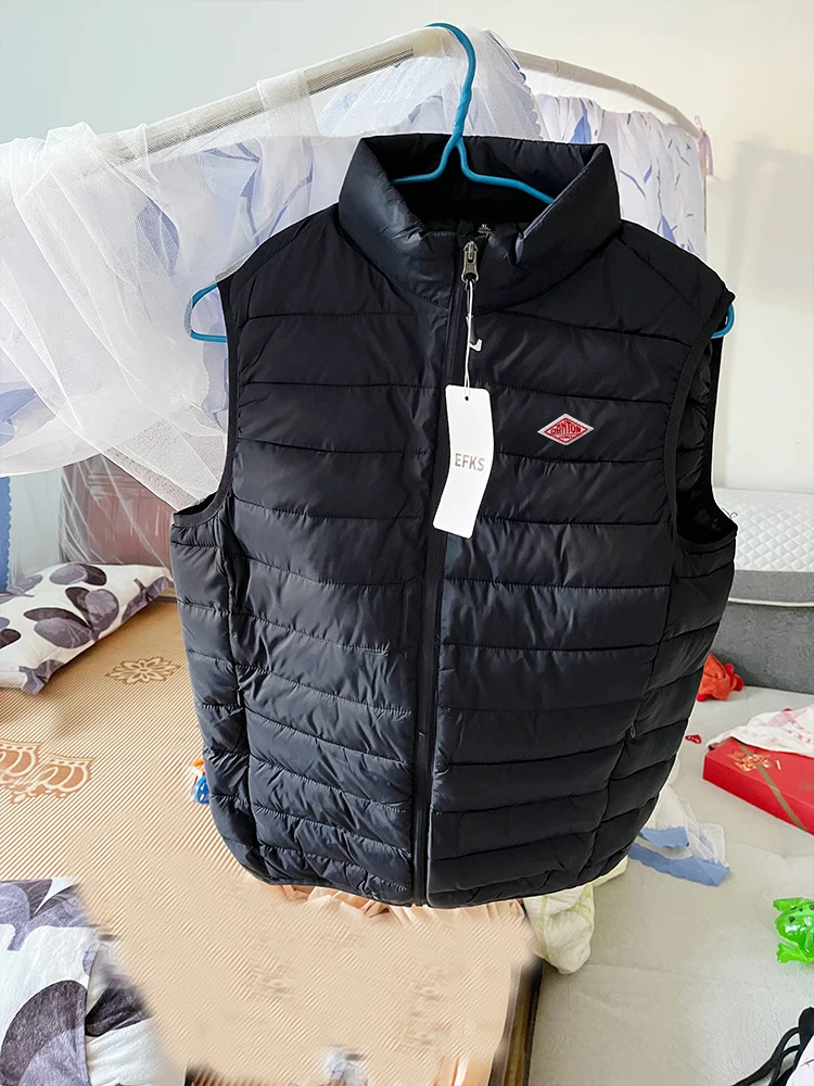 Winter Korean Men Women With Embroidery Zipper Sleeveless Vest Front Light Thin Hooded Down Jacket Warm Windproof Sports Tops
