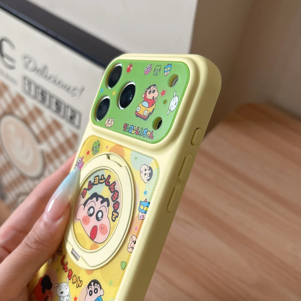 Cute Cartoon Japan Anime Crayon Shin-chan 360°Rotation Stand Phone Case For iPhone 17 16 15 Pro Max Cases With Ring Holder Cover view 5