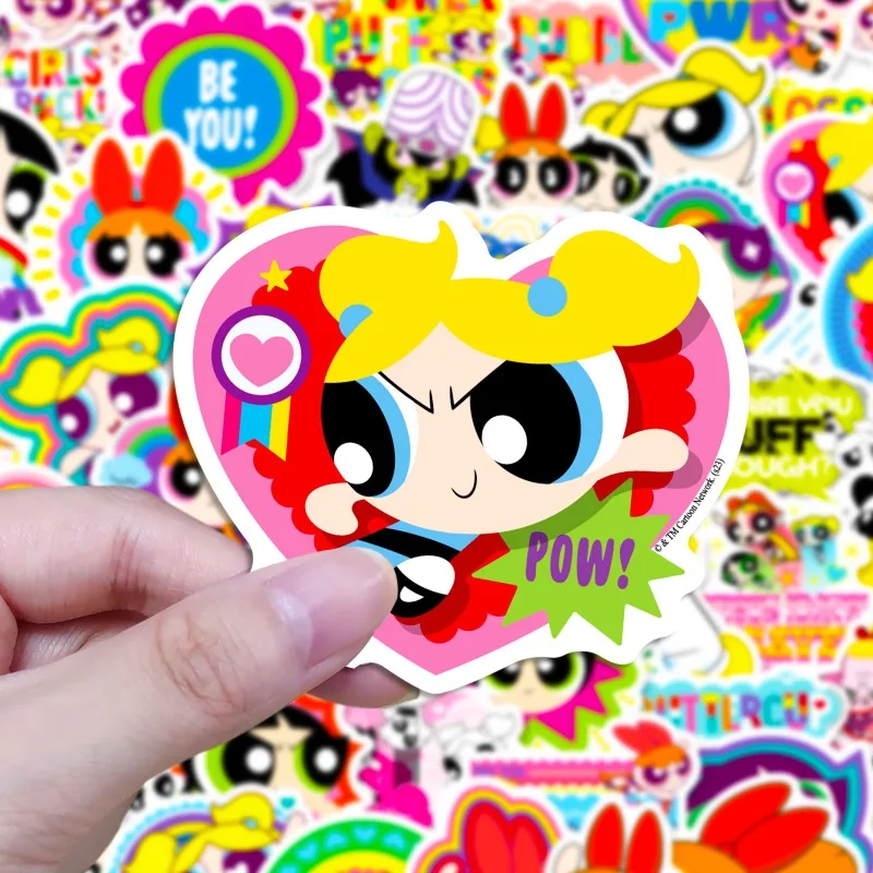 50pcs The Powerpuff Girls Sticker Cute Style Cartoon Trolley Case Laptop Phone Case Water Cup Waterproof Decorative Sticker