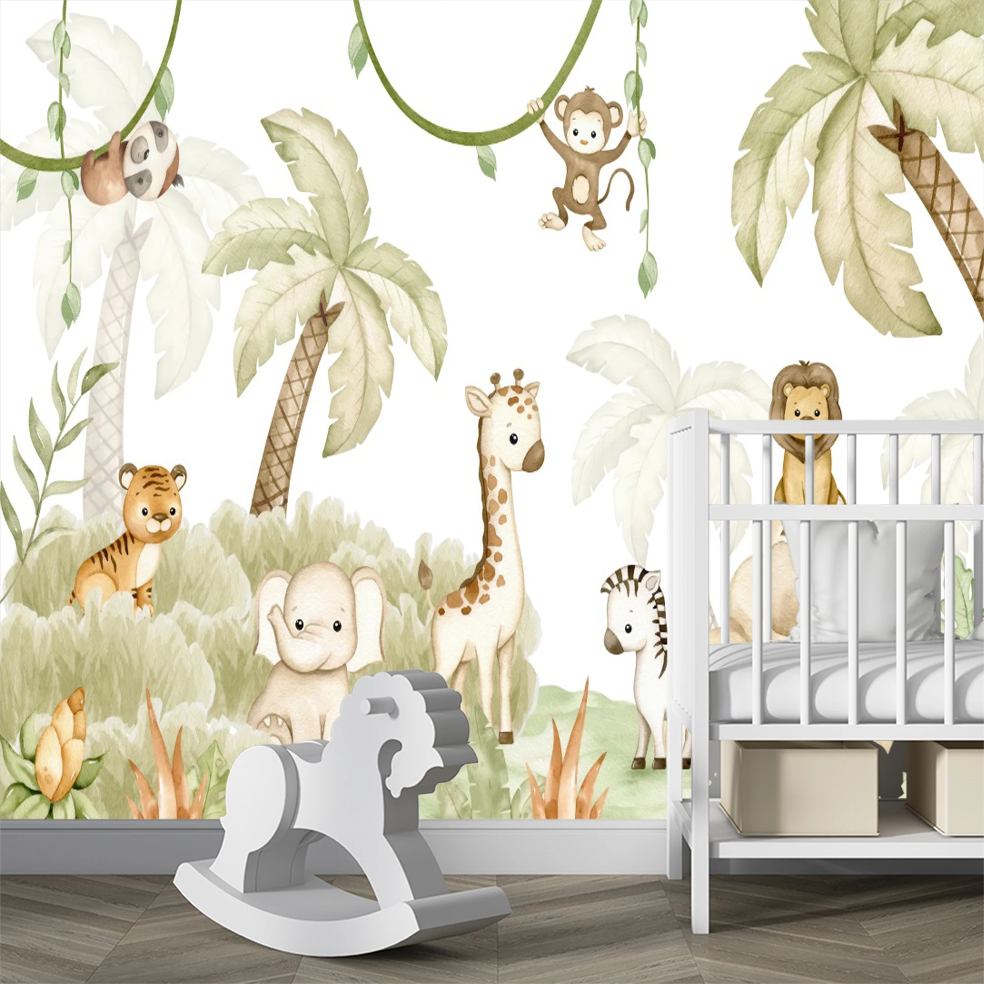 Custom Watercolor Safari Anima - Baby Nursery Jungle Wallpaper ulasan dan harga