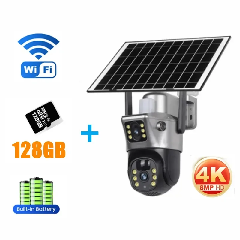 Tahlitech Solar Camera 4G Sim Outdoor Dual Lens WiFi 8MP 4K IP Camara Zonnepaneel CCTV Beveiliging Ingebouwde batterij PIR Cam V380 - afbeelding 1