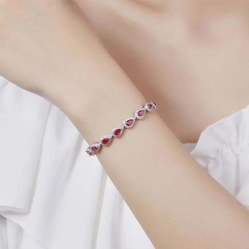 EWYA Luxury S925 Sterling Silver Full Ruby Tennis Bracelet for Women Party Fine Jewelry Lab Grown Gemstones Hand Link Bracelets - Image 6