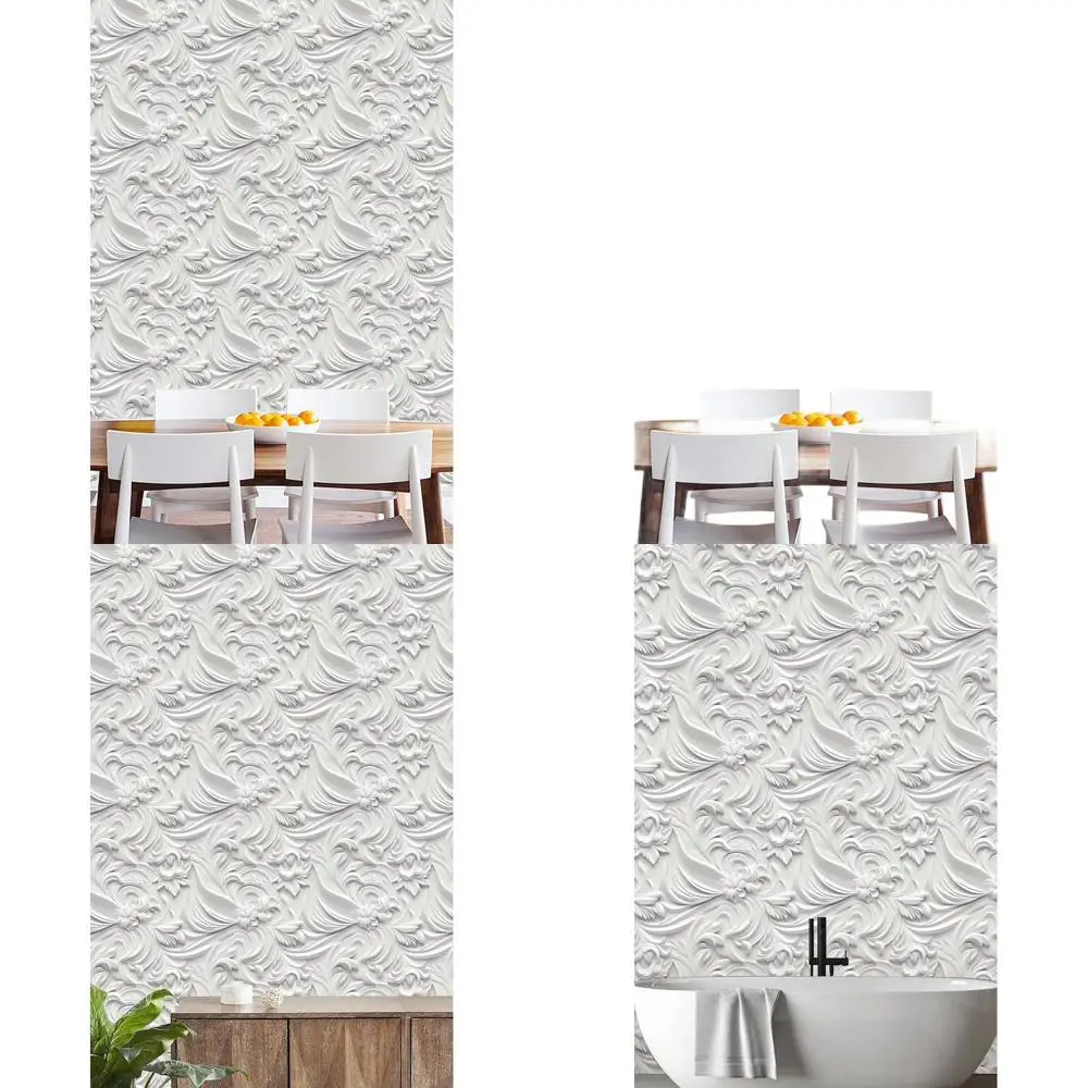 

Removable White Floral Vinyl Wallpaper - Peel and Stick, Ideal for Renter's Bathroom, Bedroom, Living Room (17.7 x 32.8ft)