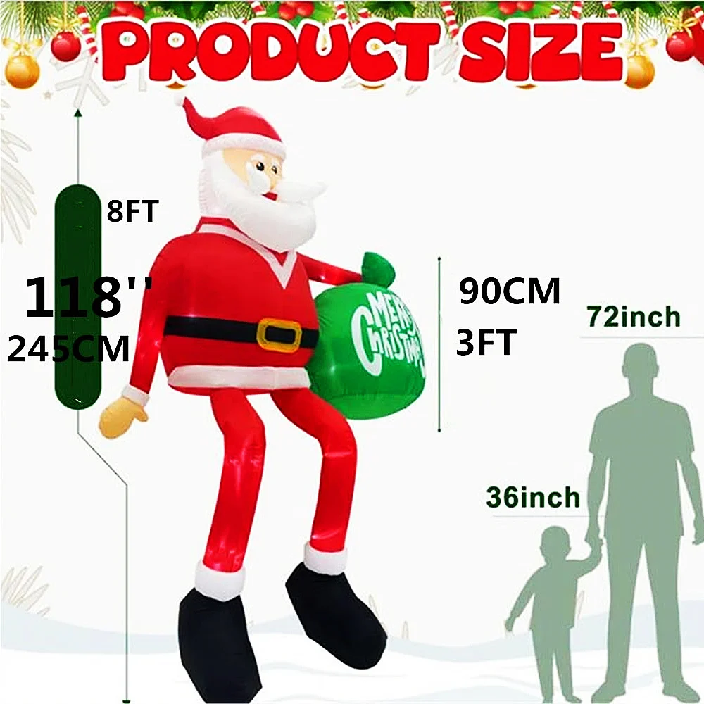 2.4M عيد الميلاد المطاطية تسلق سانتا سقف الديكور، المدمج في أضواء LED للخارجية داخلي سقف ساحة حديقة الحديقة الطرف #6