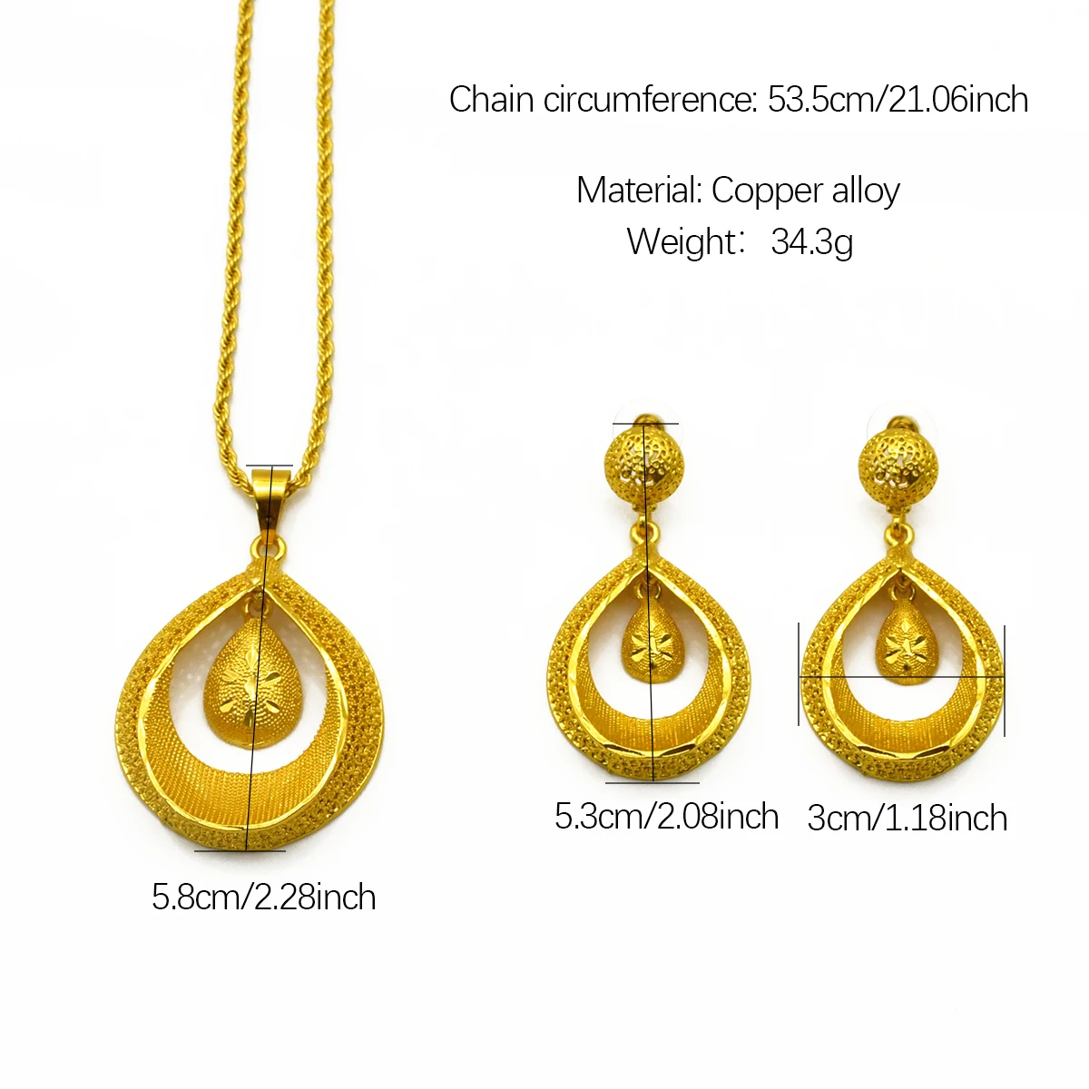 Dubai 24K Gold Plated Necklace Earrings Jewelry Set For Women Droplet African Indian Nigeria Bridal Wedding Party Gift Jewellery