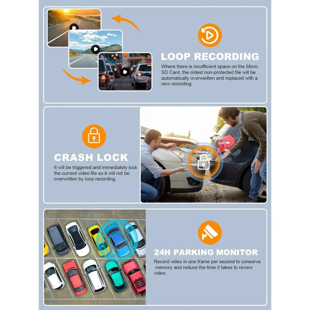 PRUVEEO عرض 360 درجة 4 قنوات كاميرا داش أمامية وخلفية داخل يسار يمين، كاميرا داش للسيارات مع CPL، نظام تحديد المواقع المدمج WiFi Ni