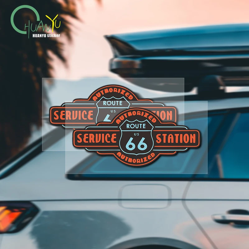 Vintage Neon Style Sign Car Sticker for US Route 66 Service Station Creative Decorative Sticker