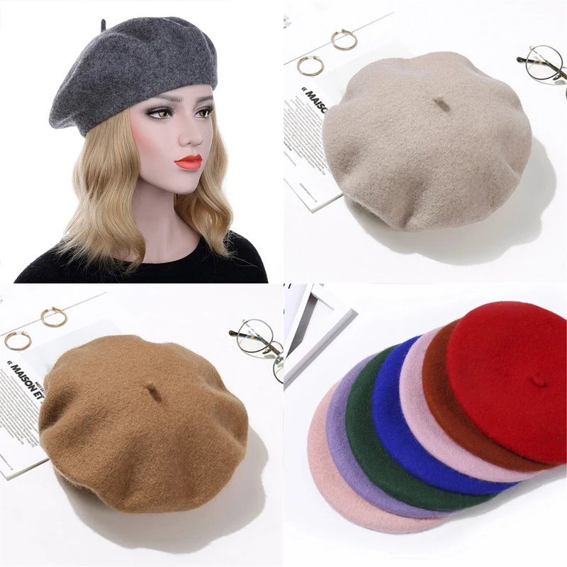 GEMVIE Fashion Women Berets Hats Solid Color Beret Female Winter Vintage Girls Bonnet Caps All Matched Walking Caps Wholesale