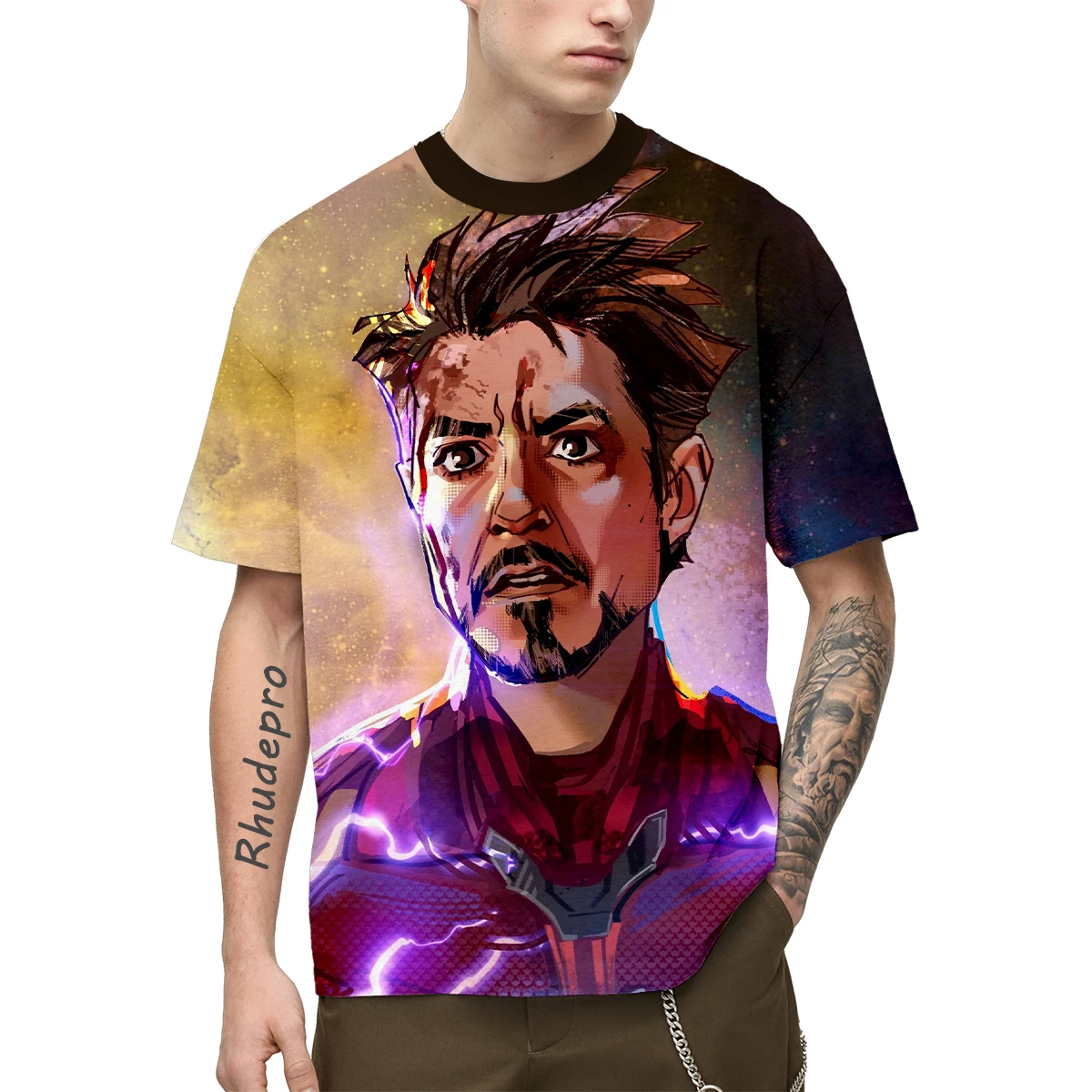 Miniso-Vingadores Homem de Ferro Camiseta Estampada 3D, Camiseta Casual Manga Curta, Tops Gráficos de Verão Infantil, Moda