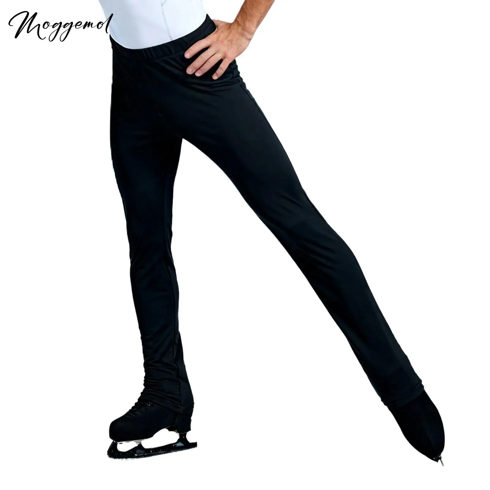 

Мужские брюки для фигурного катания со стременами, эластичный пояс, леггинсы со стременами с пряжками, длинные брюки, балетный гимнастический танцевальный костюм