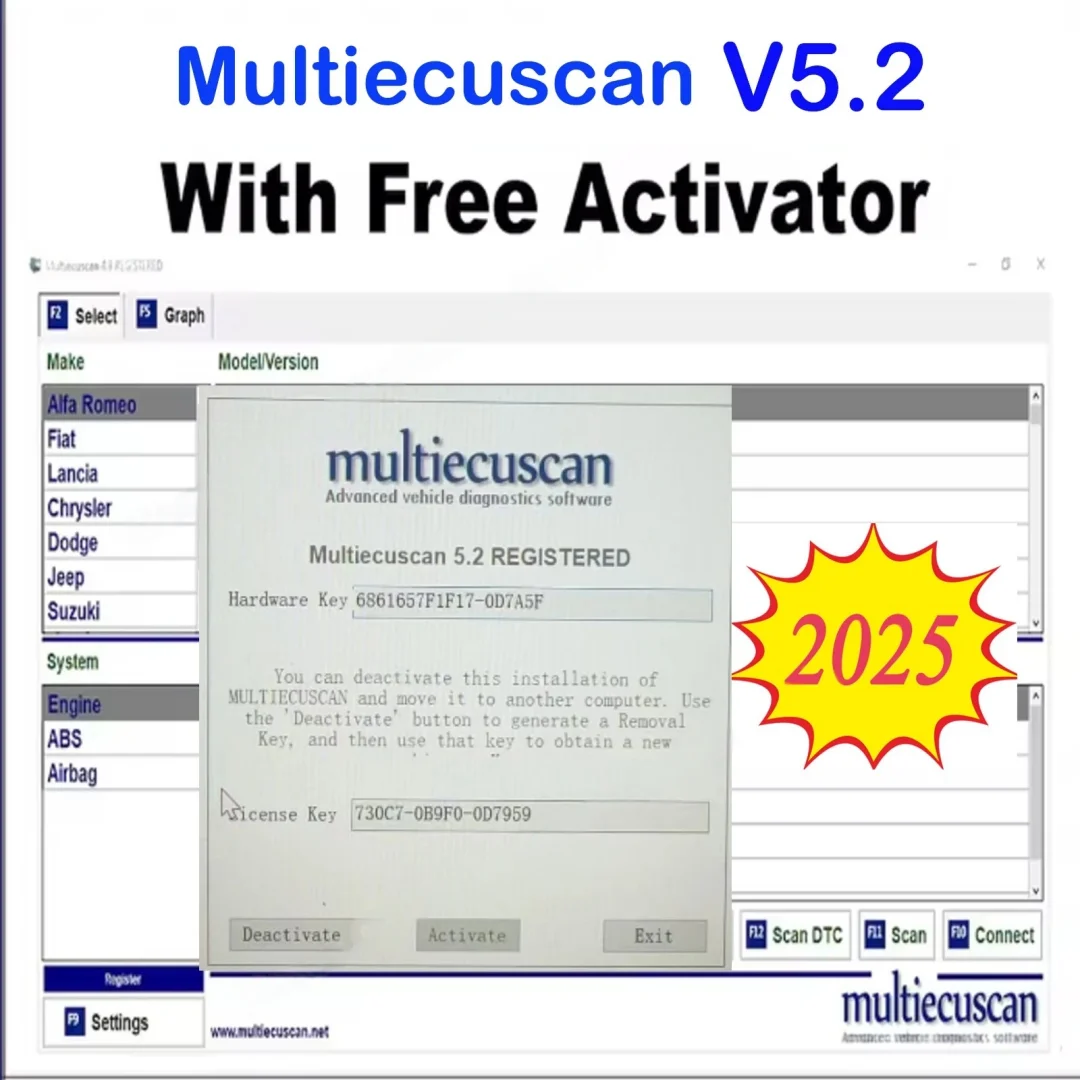2025 NUOVA versione Multiecuscan 5.2 per Fiat Software Multiecuscan V4.8 per Fiat/Chrysler/Dodge/Jeep/Suzuki Software scanner