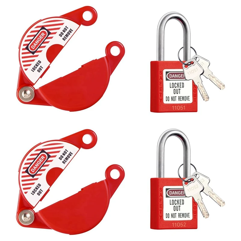 2 Sets Gate Valve Lockout And Safety Padlocks, Valve Lockout Device For 1 To 2-1/2 Inch Diameter Valve Handles