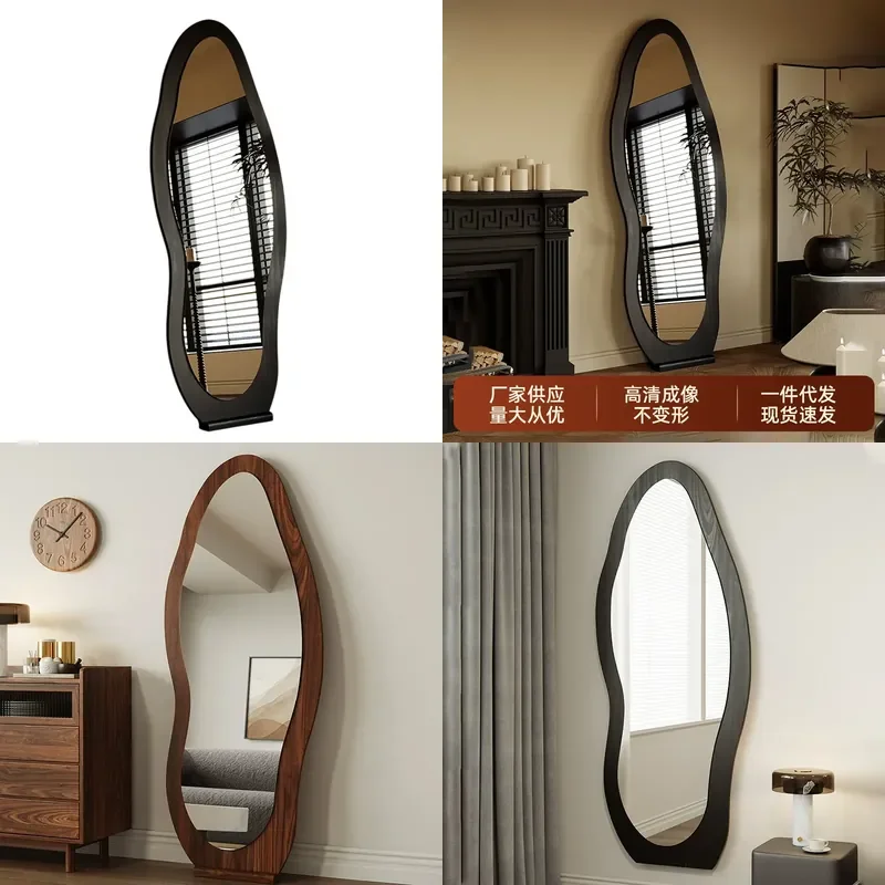 French Curved Mango Wood Full Length Floor Mirror Medieval Style Standing Dressing Mirror for Home Bedroom or Clothing Store
