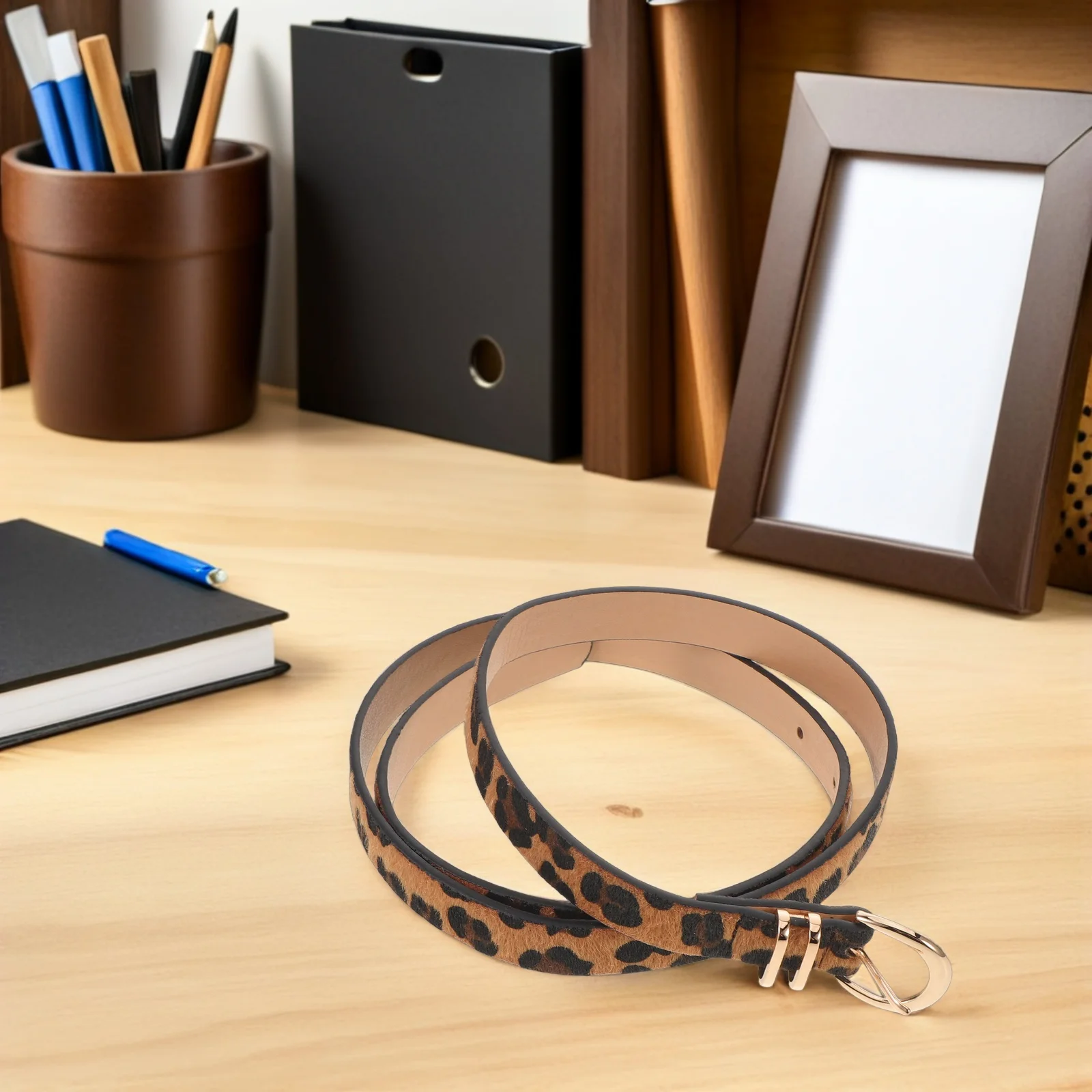 

Women Leopard Print Belt PU Vintage Adjustable Buckle Waistband for Jeans Dress Casual Cowgirl Western Style Animal