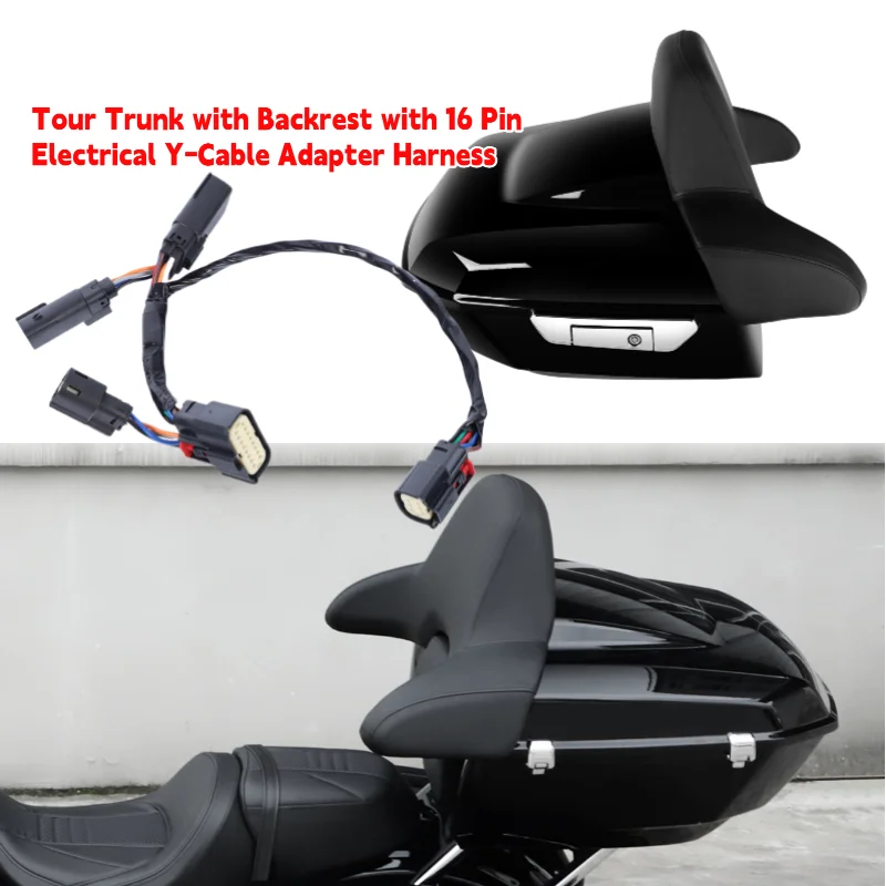 Motorcycle Top Case Tour Box Trunk Suitcases With Backrest 16 Pin Adapter Harness For Harley CVO Street Glide/Road Glide