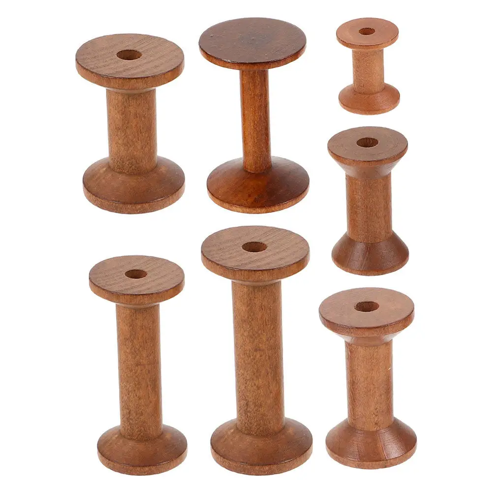 7Pcs Wooden Thread Spools Vintage Empty Wood Bobbins Sewing Thread Holder for DIY Craft Embroidery Organizer Yarn Sewing Spool view 6