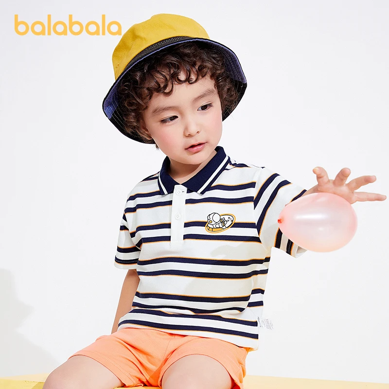 Balabala Children Clothing Baby Short Sleeve Boys T-shirt Children Top 2024 Summer New Polo Shirt Cool and Refreshing