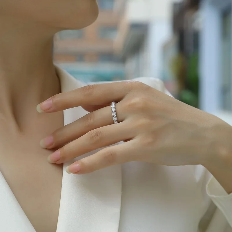 Lnngy Zertifizierter D-Farbton VVS1 3mm Moissanit Stapelbarer Ewigkeitsring 14k Gold Filled Eheringe für Frauen Funkelnder Schmuck – Detail 6