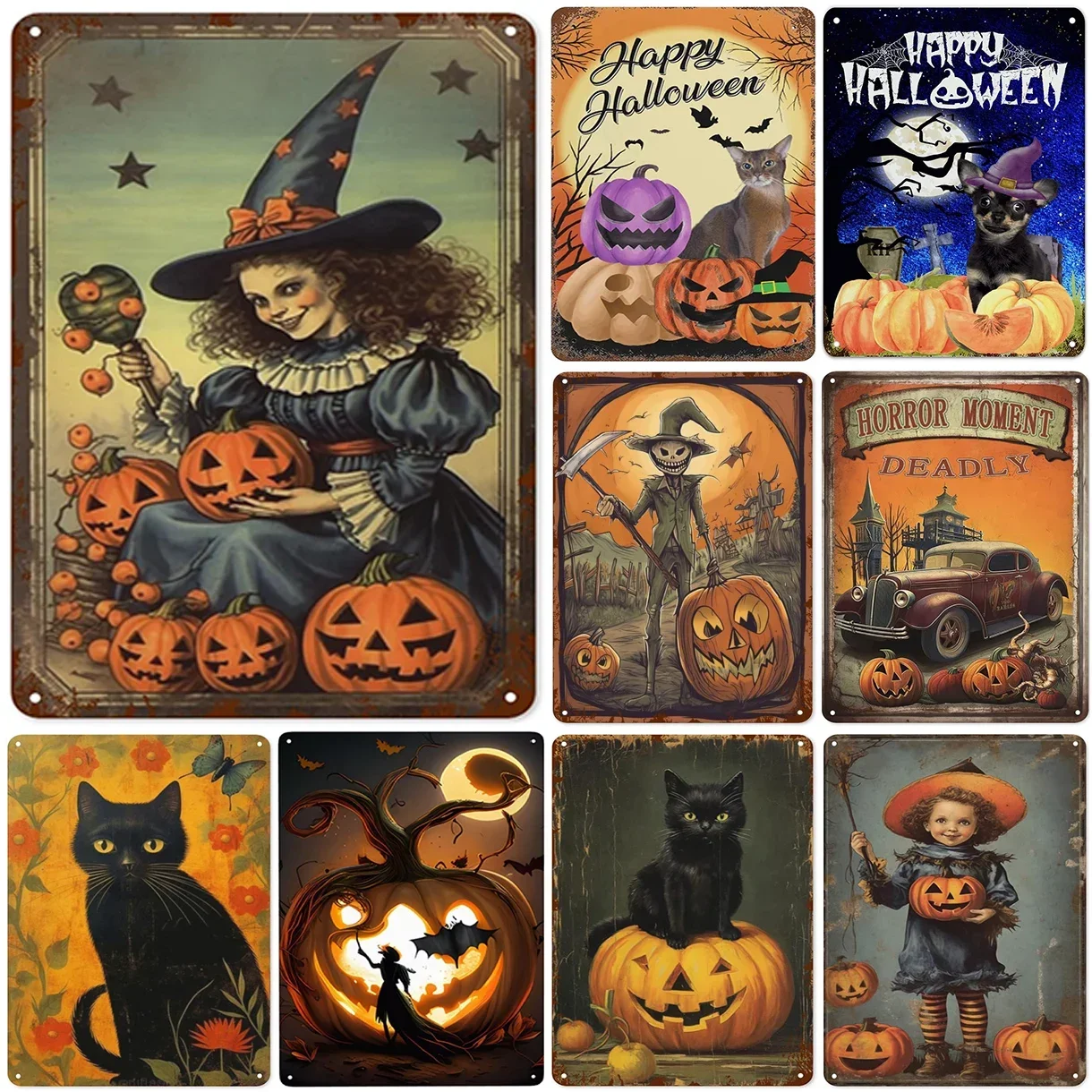 

Halloween Metal Tin Signs Plaque Witchs Wall Decoration Vintage Art Posters Iron Painting for Man Cave Home Cafe Garden Club Bar