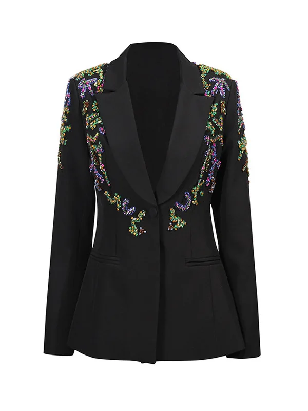 Elegant  Women's Tailored Jacket Autumn Winter Fashion Slim Fit Diamond Embedded  Waist-Cinching Suit Coat