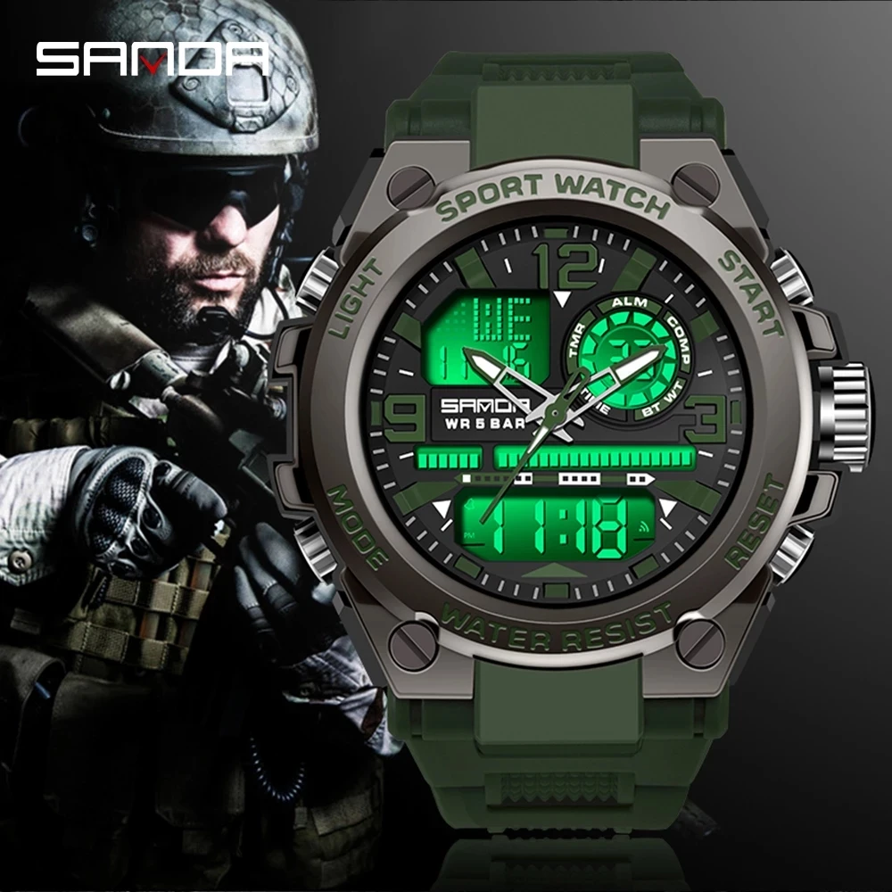 

SANDA Sports Men's Watches Luxury Military Quartz Electronic Watches Shockproof Waterproof Digital Wristwatch Relogio Masculino