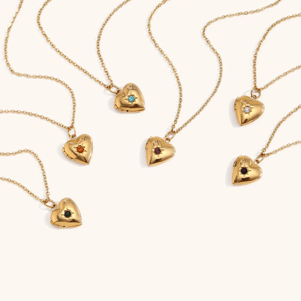 Collana con pietra portafortuna con medaglione per foto in acciaio inossidabile placcato oro 18 carati, gioielli personalizzati per coppia, amore, donne, regali per la festa della mamma