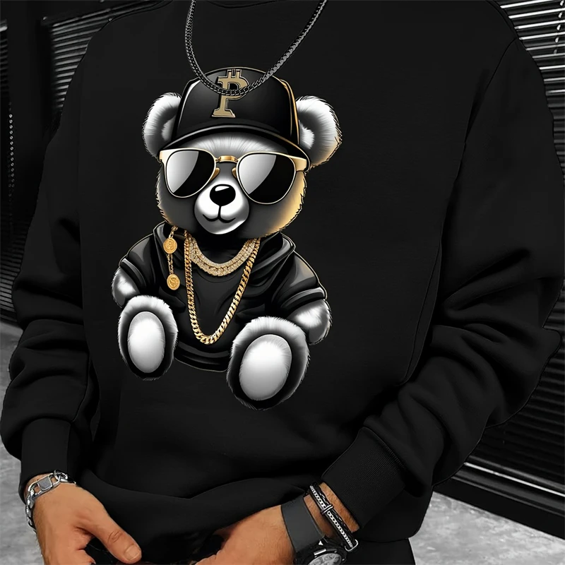 

Trendy Bear Pattern Sweatshirts For Men Summer Fashion Long Sleeve Streetwear 3D Printed Hoodie Loose Breathable Pullovers Tops