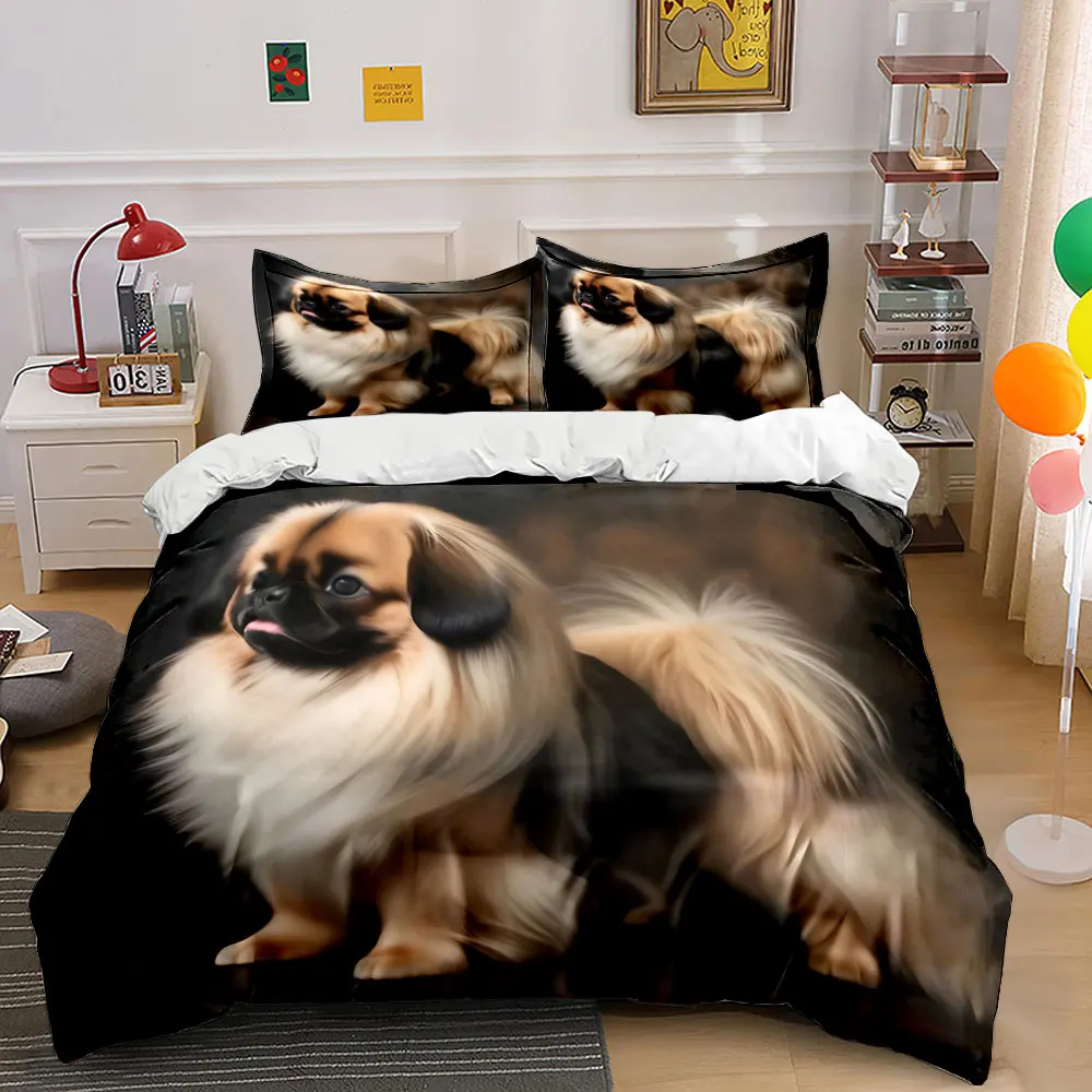 3pcs Long-haired curly dog portrait Duvet Cover Set with 3D Printing Design Soft Polyester Bedding Set All-Season Comfort