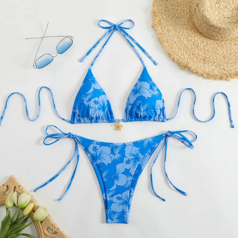 

Sexy Bikini Set Women Floral Print Swimwear Halter Swimsuit 2025 Biquini Women Bathing Suit Two Pieces Swimwear Swimming Suit