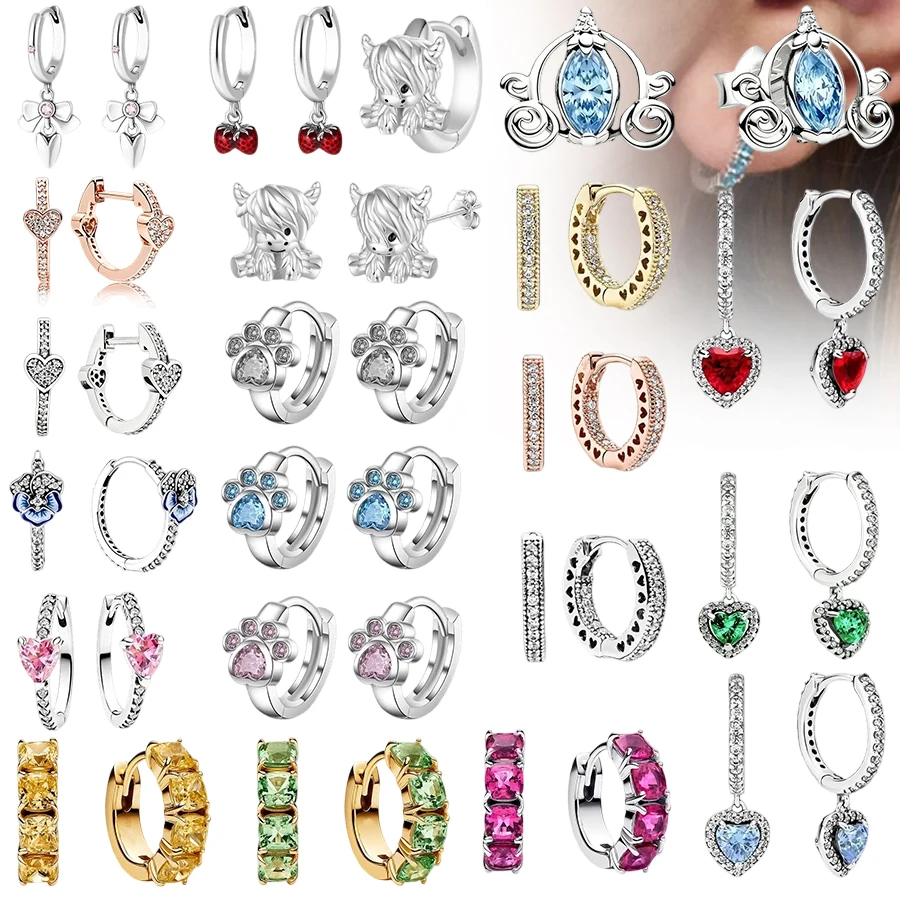 

Luxury Zircon Crown Earrings for Women 925 Silver Plated Hoop Earrings Set Colorful Crystal Stud Earrings Fashion Dangle Earring