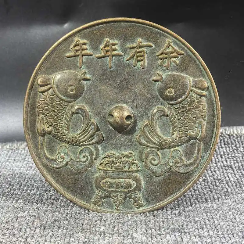 Pisces Bronze Mirror - Auspicious Ornament for Abundant Fortune, Chinese Retro Home Decor Craft