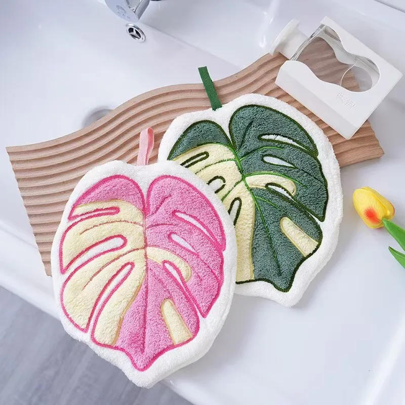 Plant Leaf Design Hand Towel Cute Thick Creative Kitchen Bathroom Decorative Hanging Towels for Home Dress Accessories