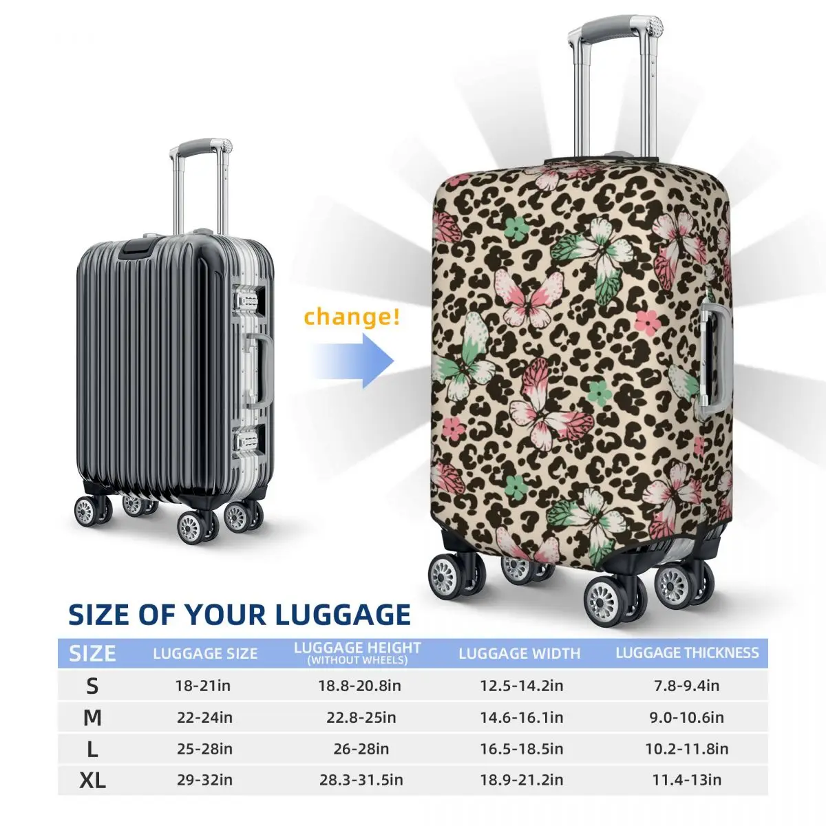 Cute Butterfly Wild Leopard Pattern Bagagem Cover, Dust Proof Protector, Custom Suitcase Covers para viagens