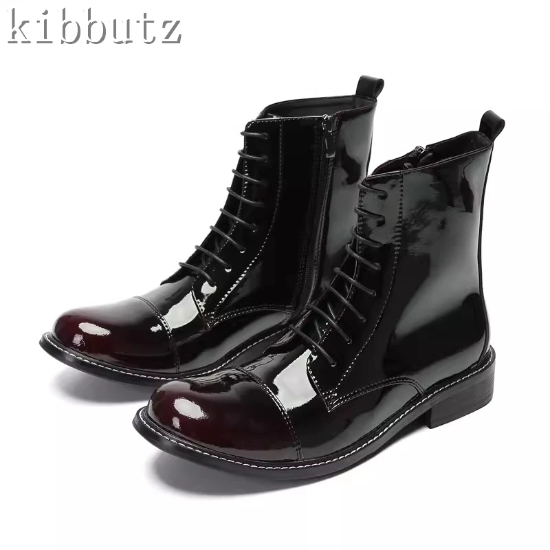 

Men Fashion Black Ankle Boots Genuine Leather Lace-Up Zipper Motorcycle/knight Short Boots Male Formal Dress Shoes