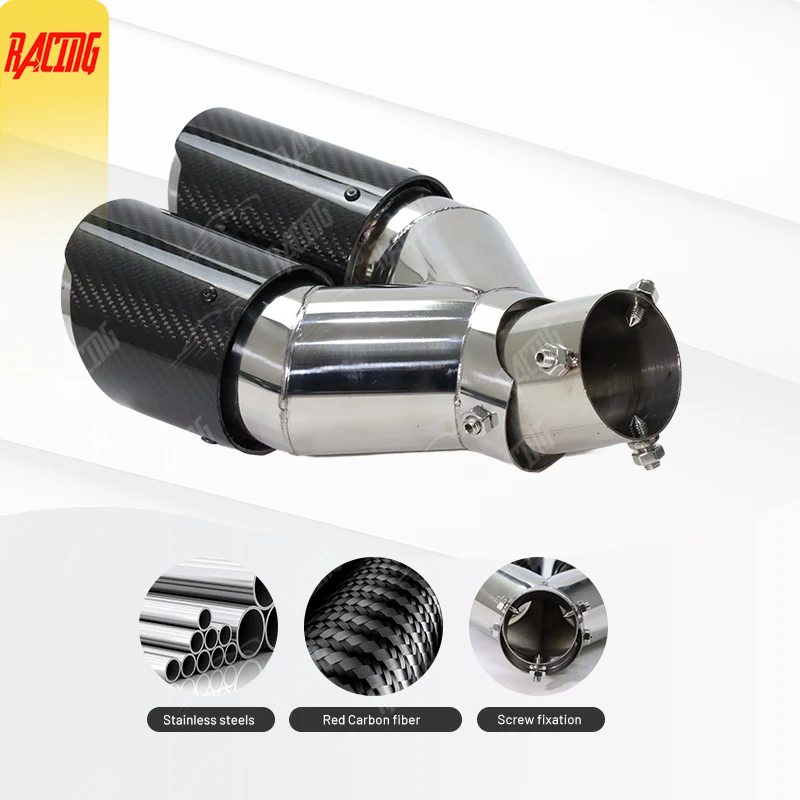 

1 Piece ER Car Universal Angle Adjustable Double Outlet Real Carbon Fibre Exhaust Tip Straight Edge Muffler Tip For Modified