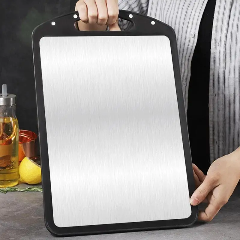 Stainless Steel Cutting Board Hangable Meat Chopping Board Cutting Board with Juice Groove Portable Meat Cutting Board