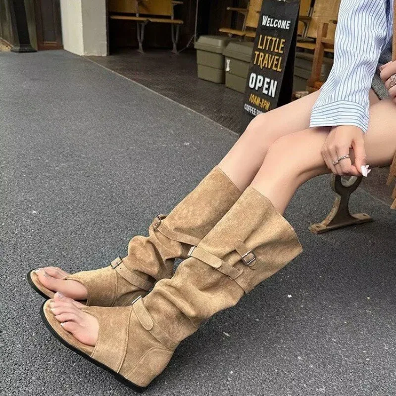 Summer New Western Cowboy Long Boots Foldable Sandals Women's Flip Flop Clogs Rubber Bottom Ladies Footwear from Mainland China view 2