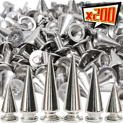 10/200Pcs Silver Rivets Cone Studs Screwback Metal Spike DIY Cool Punk Garment Round Nail Rivet Decoration for Clothes Shoes Bag
