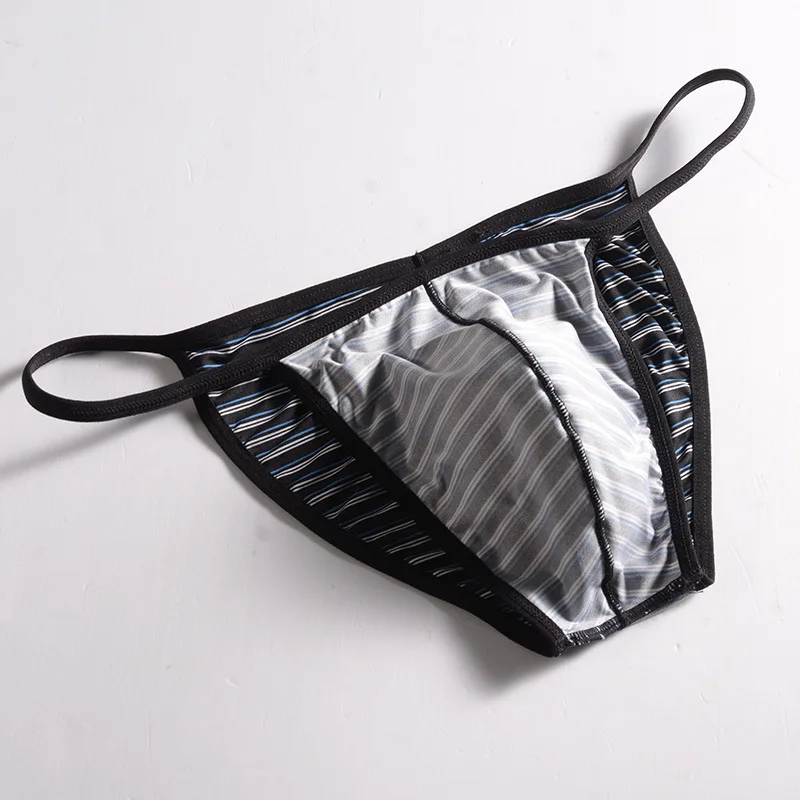 Men Sexy G-Strings & Thongs Stripe Printed String Panties Low Waist U Convex Pouch Lingerie Underpants Tanga Bikini Slip Homme