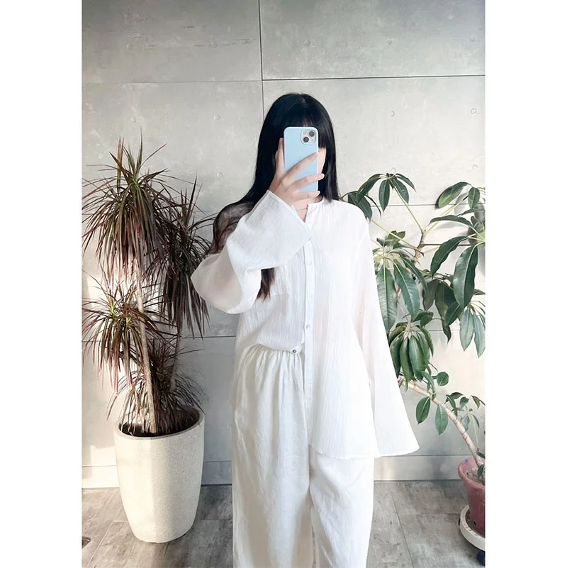 

Susan Fashionable Casual Loose Long Sleeve Pure Cotton Two Color Shirt Top Spring Summer Trendy Clothing Women's Premium