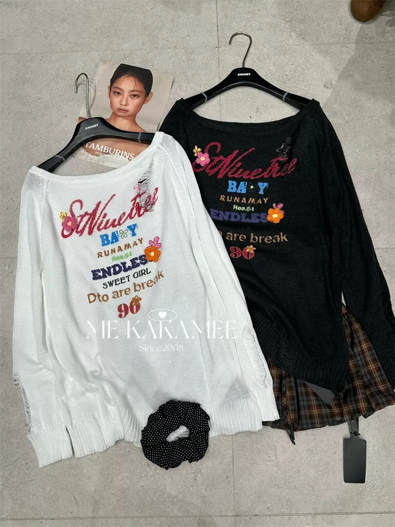 Новый готический панк-готический свитер, пуловеры большого размера, женский крутой джемпер с открытыми отверстиями, эстетический свитер в стиле Харадзюку SL235