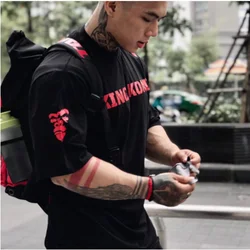 Trendy loose fitting men's sports short sleeved T-shirt for men's summer pure cotton half sleeved gym running training clothes