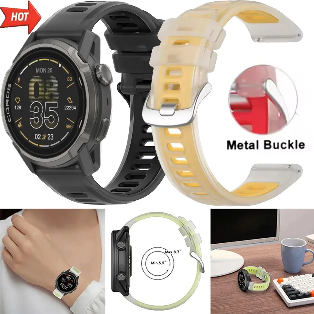 20mm 22mm Semi-Transparent Silicone Strap for COROS Watch APEX 4 42mm/PACE 4/3 Comfortable Bracelet Correa for CMF Watch 3-2 Pro