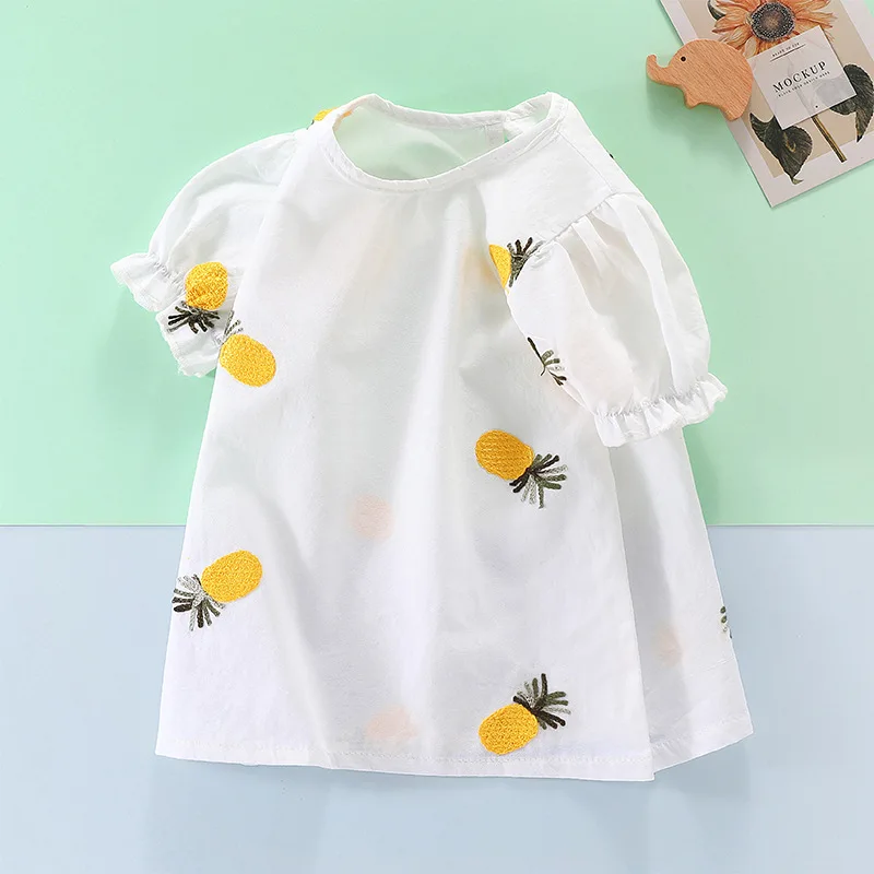 Girls T-shirt Summer Dress Baby Girl Korean Version Half Sleeved Trendy Flower Bud Sleeve Children\'s Pure Cotton Bottom Top