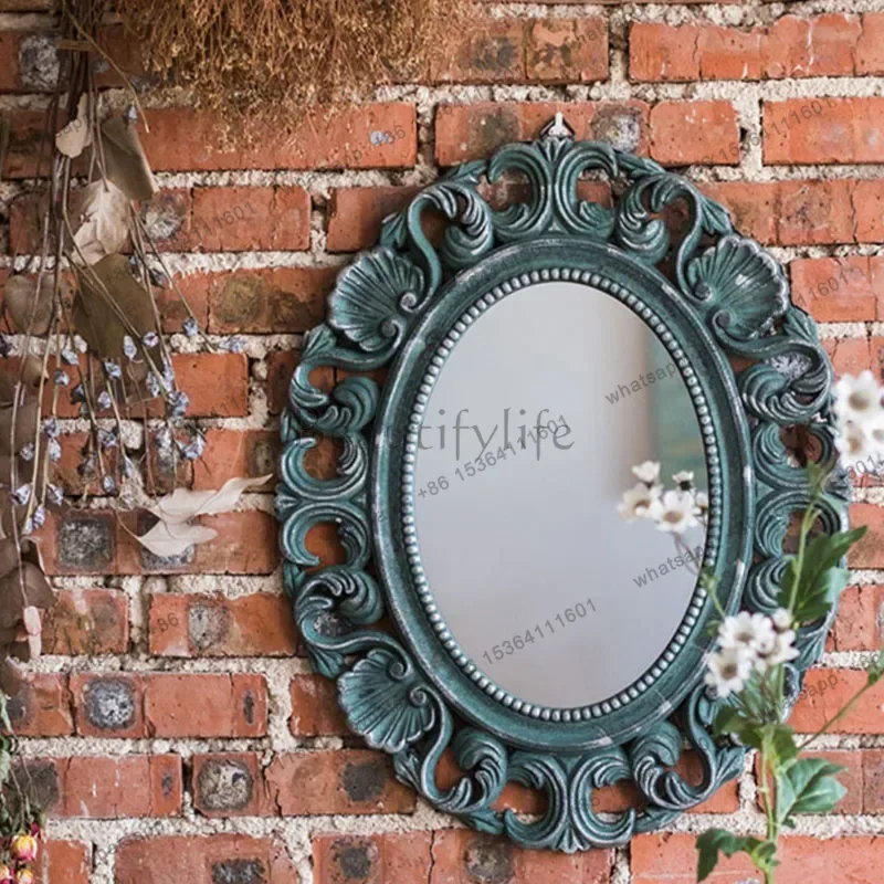 Classical Carved Wall Mirror French European Vintage Ornate Decorative Mirror with Relief for Bathroom Entryway Hallway