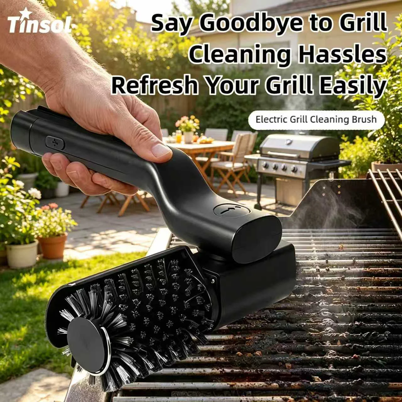 Electric BBQ Cleaning Brush, Wireless Rechargeable Rotatable Foldable Heavy-Duty Oil Cleaning Brush for Grills