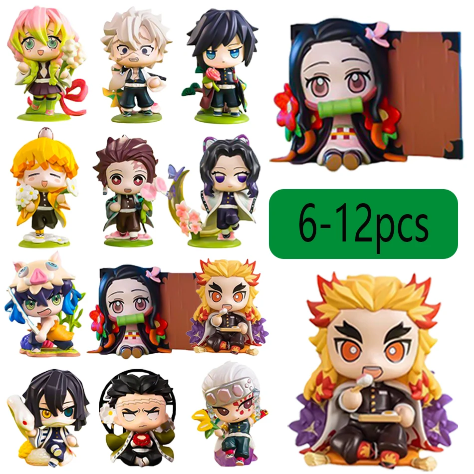 Anime Demon Slayer Blind Box Figur Tanjiro Kamado Nezuko Cartoon PVC Modell Desktop-Ornament Kinder Weihnachts- Halloween-Geschenk 12 Stück