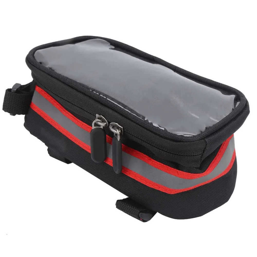 600D Nylon , TPU Bike Touchscreen Phone Bag Hook and Loop Straps with Reflective Side Strips Bicycle Phone Bag Lightweight